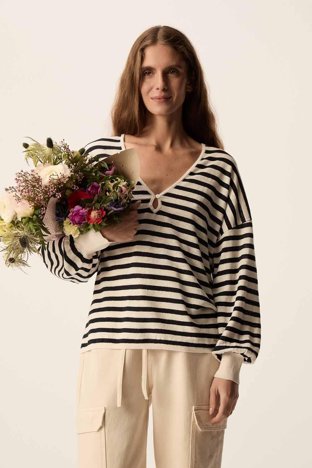 Des Petit Hauts Pull Brad Creme/Marine
