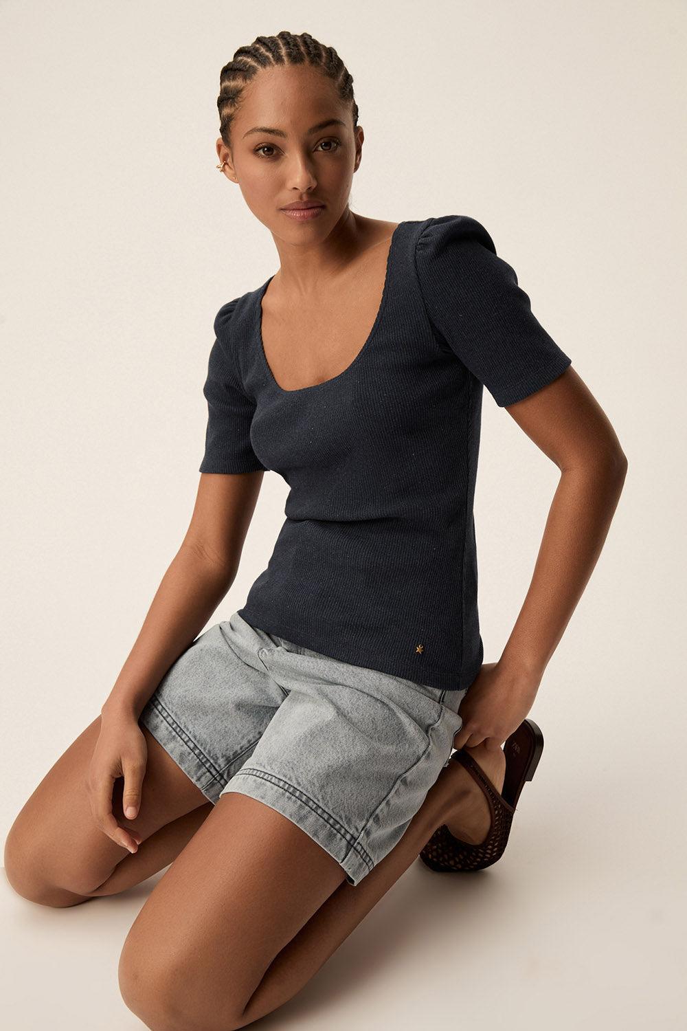 des petit hauts Tee-shirt Hizou Indigo