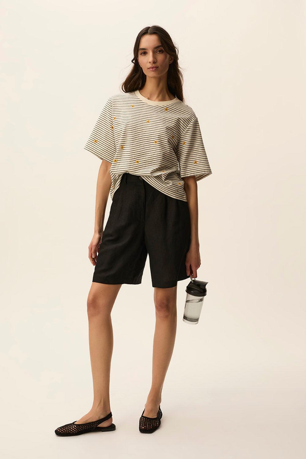 des petit hauts Tee-shirt Josef Creme/Marine