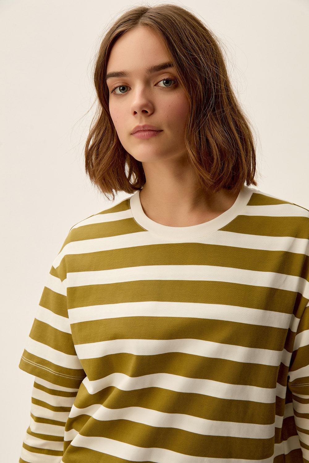 Des Petit Hauts Tee-shirt Marinière Filma Basilic/Ecru