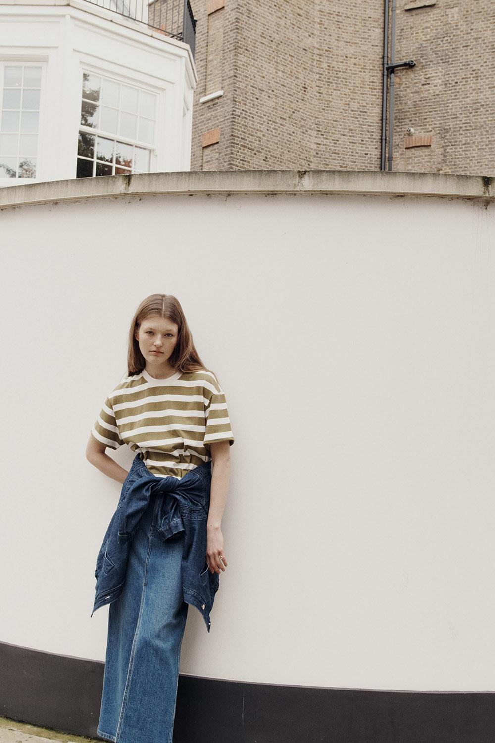 des petit hauts Tee-shirt marinière Filma Basilic/Ecru