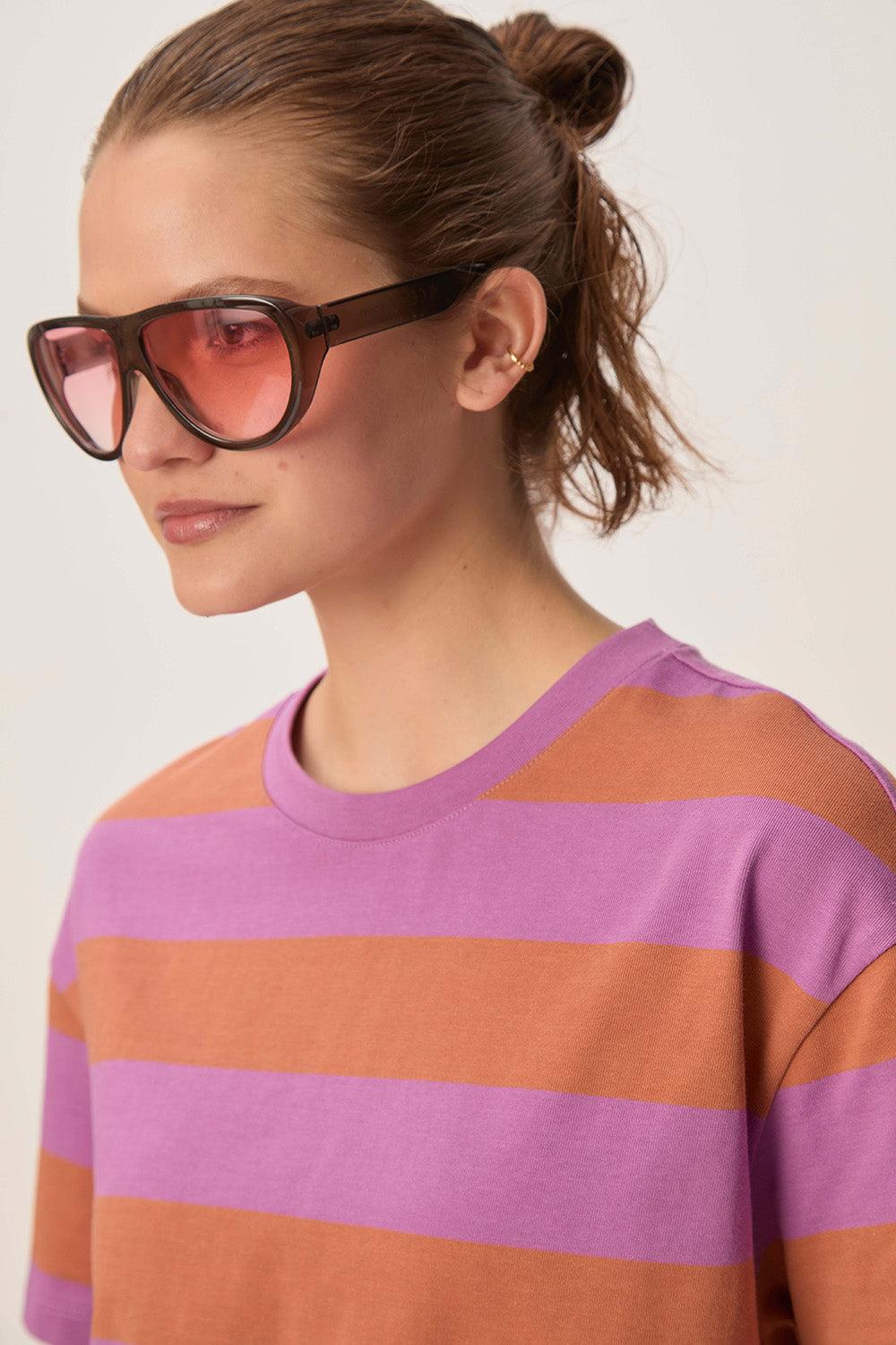 Des Petit Hauts Tee-shirt Marinière Filma Lavande/Peanut