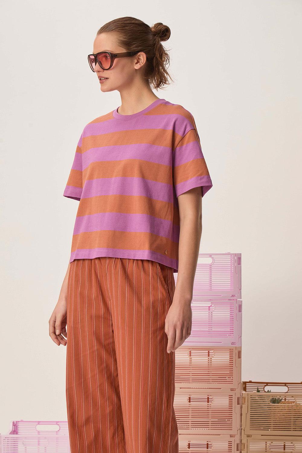 Des Petit Hauts Tee-shirt Marinière Filma Lavande/Peanut