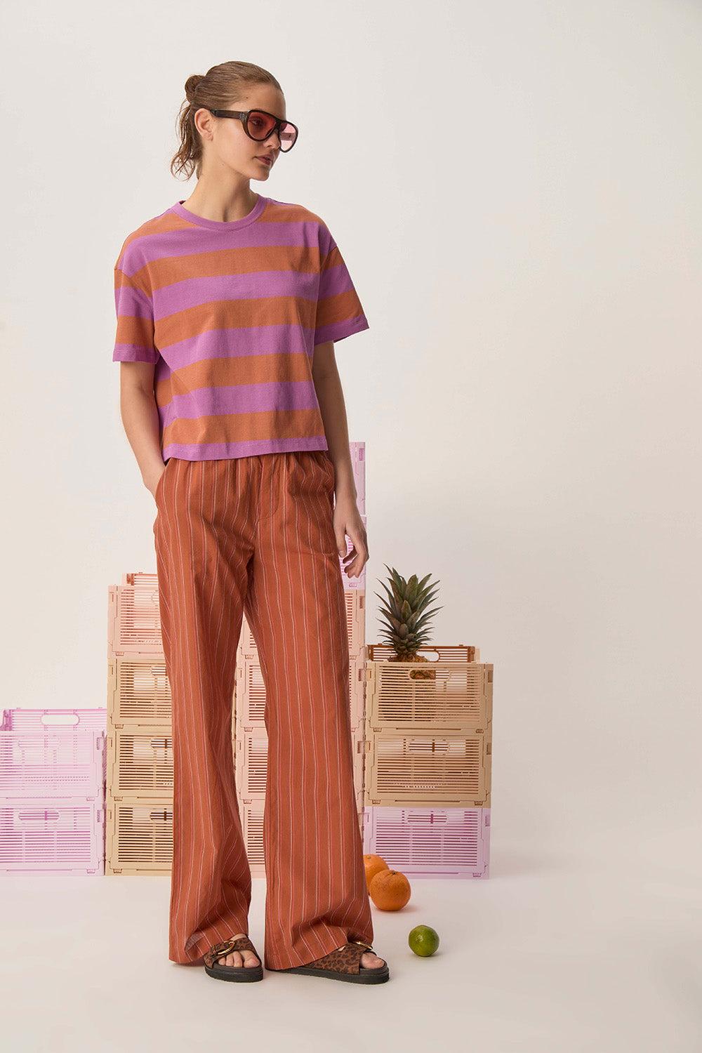 Des Petit Hauts Tee-shirt Marinière Filma Lavande/Peanut