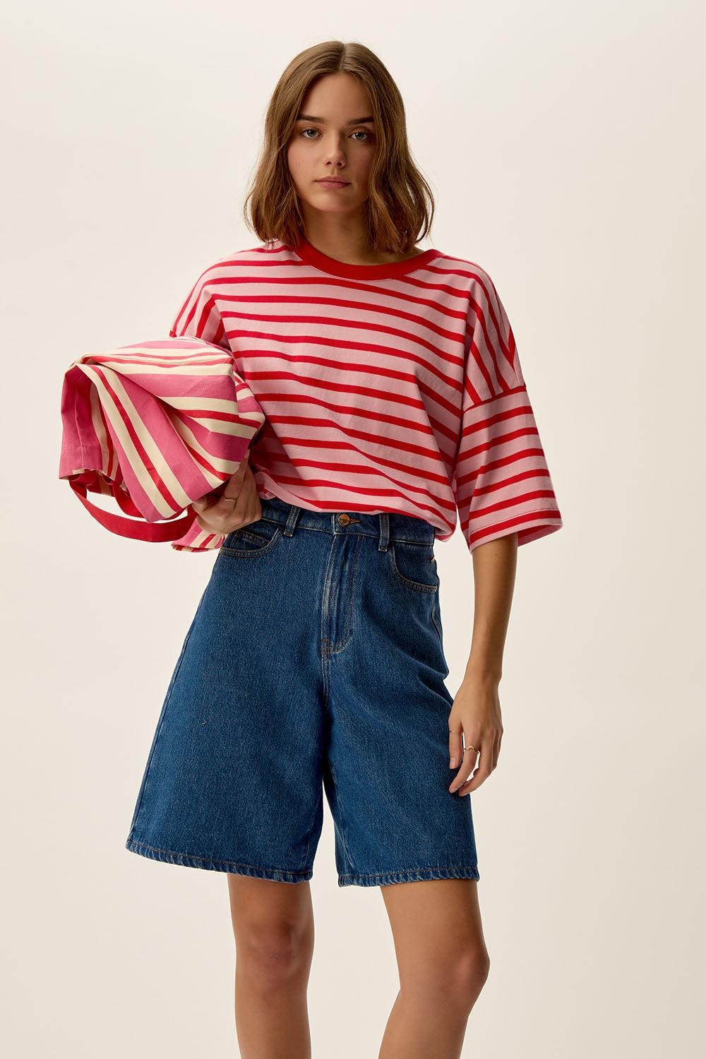 Des Petit Hauts Tee-shirt Marinière Josy Bubble/Tomate