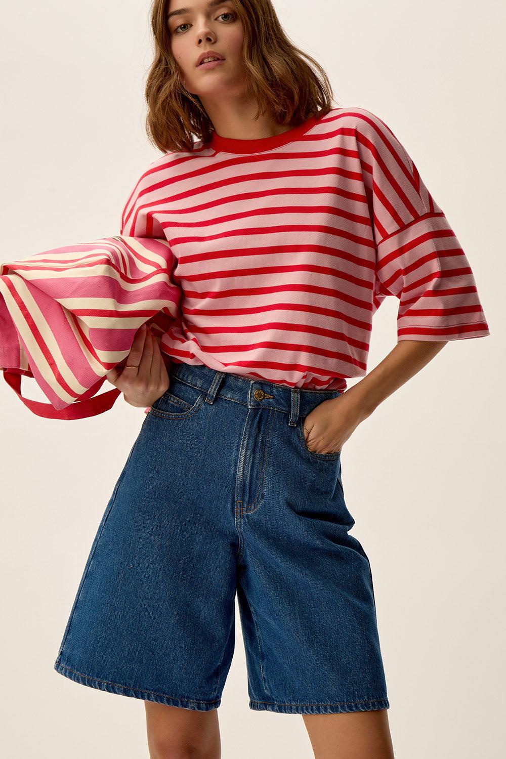 des petit hauts Tee-shirt marinière Josy Bubble/Tomate