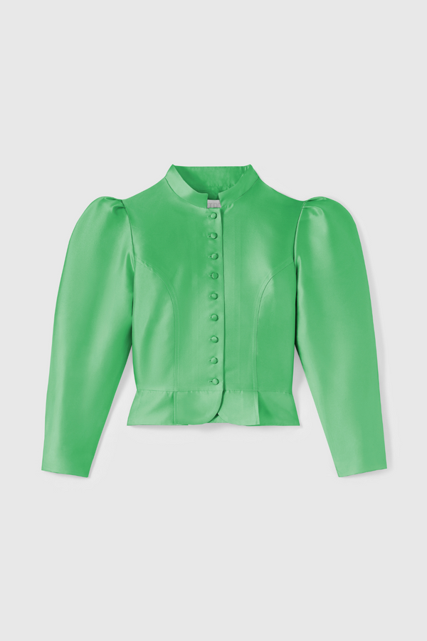 d'estrëe paris APPLE GREEN Satin Puff Sleeve Jacket