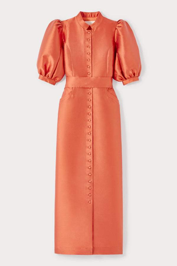 d'estrëe paris APRICOT Satin Puff Sleeve Long Dress
