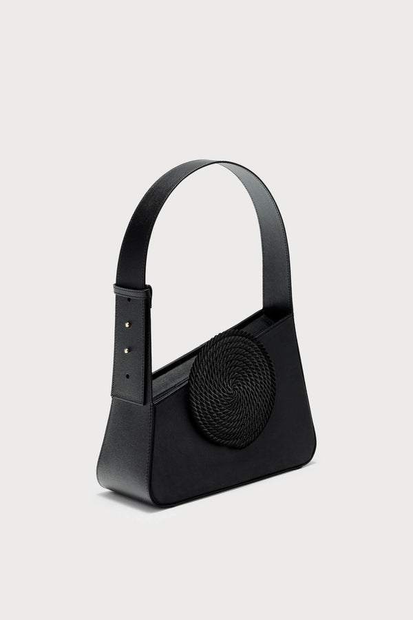 D'estrëe Paris Asymmetric Black Leather Bag With Passementerie Detail