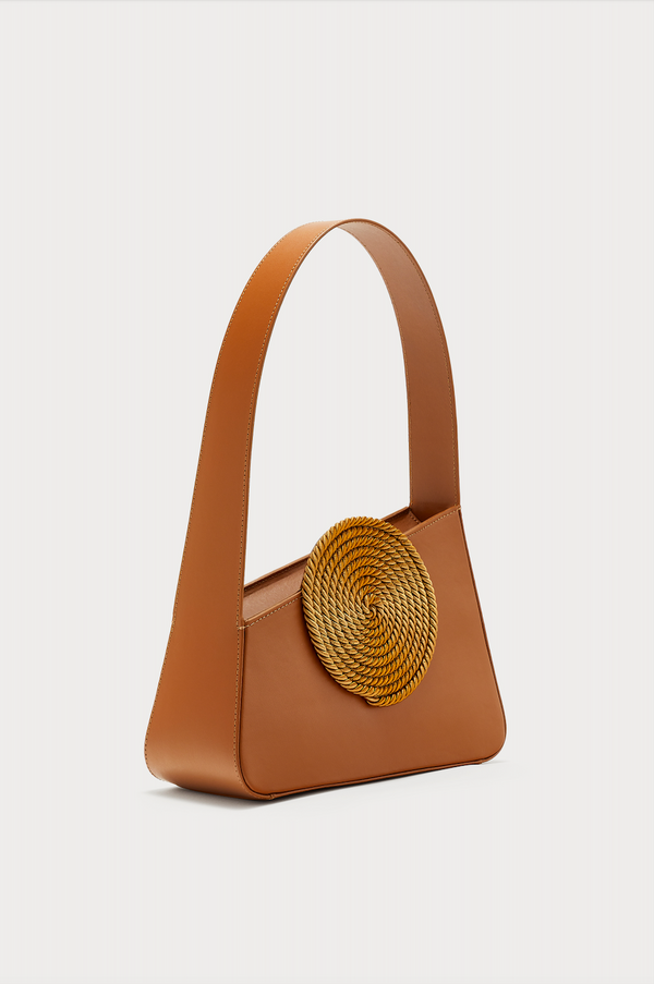 D'estrëe Paris Asymmetric Leather Bag With Passementerie Details Camel