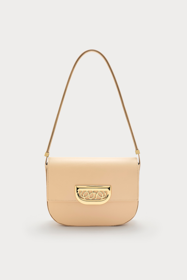d'estrëe paris BEIGE Leather Crossbody Bag with Golden Clasp