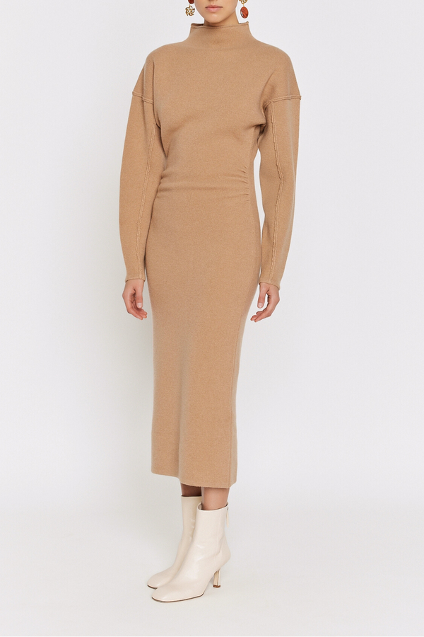 D'estrëe Paris BEIGE Wool And Cashmere Midi Dress With High Neck