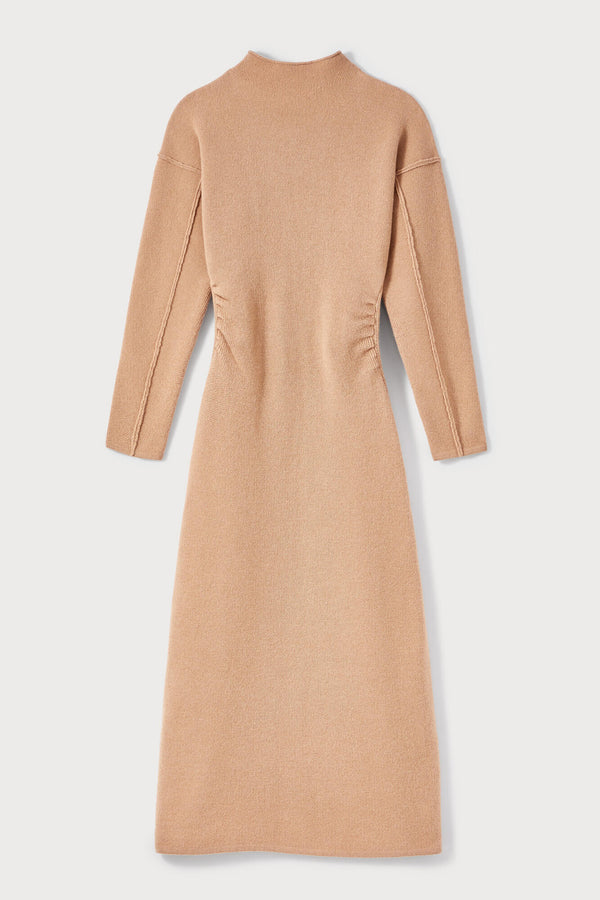 d'estrëe paris BEIGE Wool and Cashmere Midi Dress with High Neck