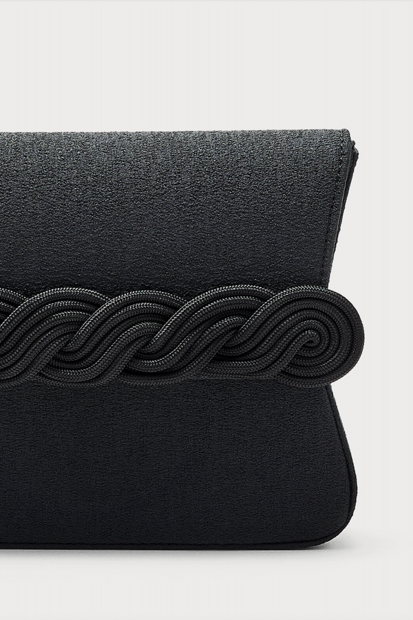 D'estrëe Paris BLACK Crepe Clutch With Braided Passementerie