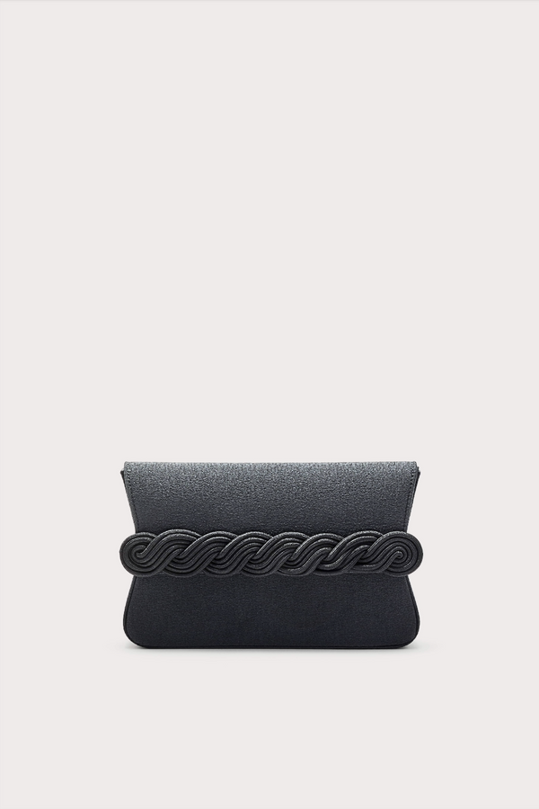 D'estrëe Paris BLACK Crepe Clutch With Braided Passementerie