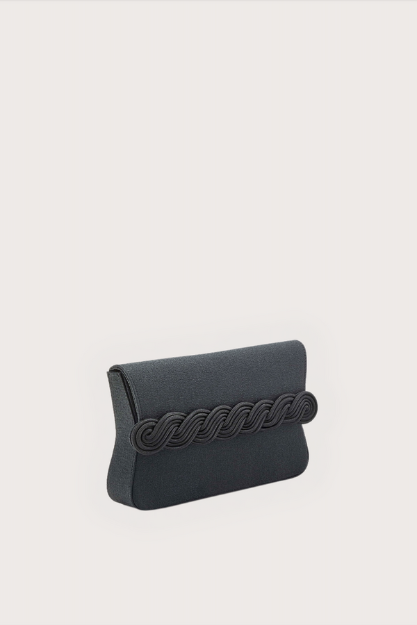 d'estrëe paris BLACK Crepe Clutch with Braided Passementerie