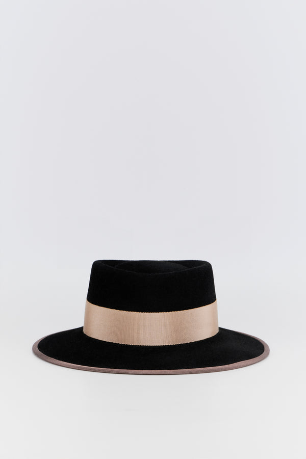 d'estrëe paris Black Felt Wide-Brim Hat with Woven Band
