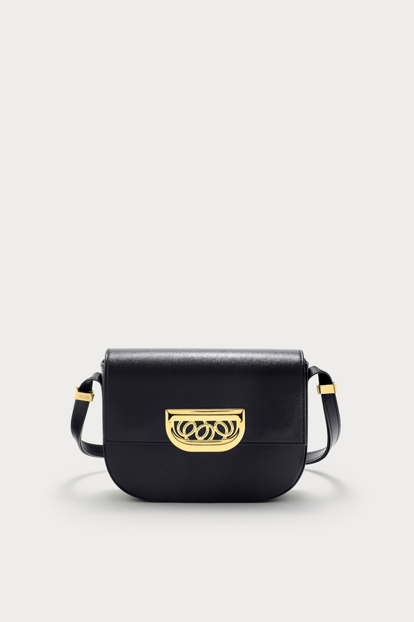D'estrëe Paris BLACK Leather Crossbody Bag With Golden Clasp