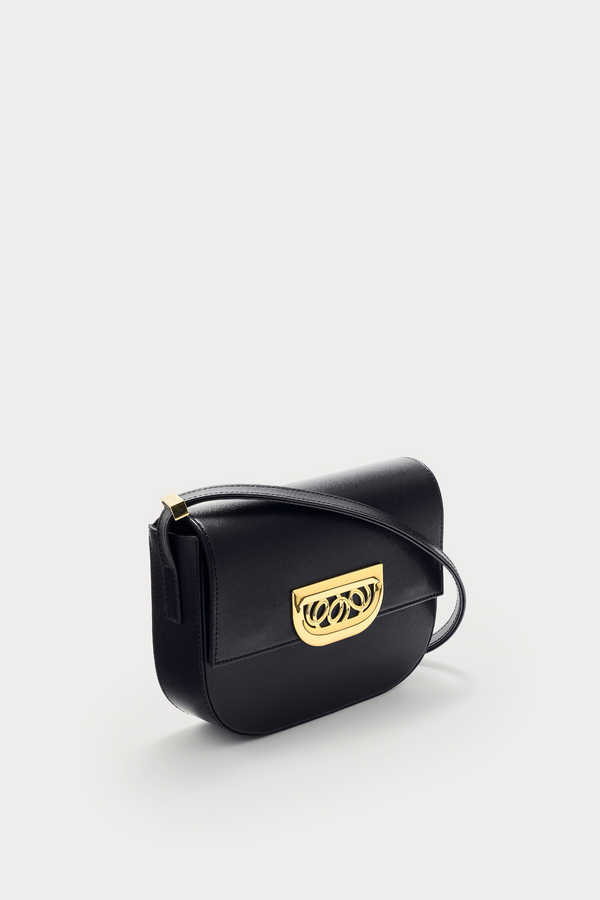 D'estrëe Paris BLACK Leather Crossbody Bag With Golden Clasp