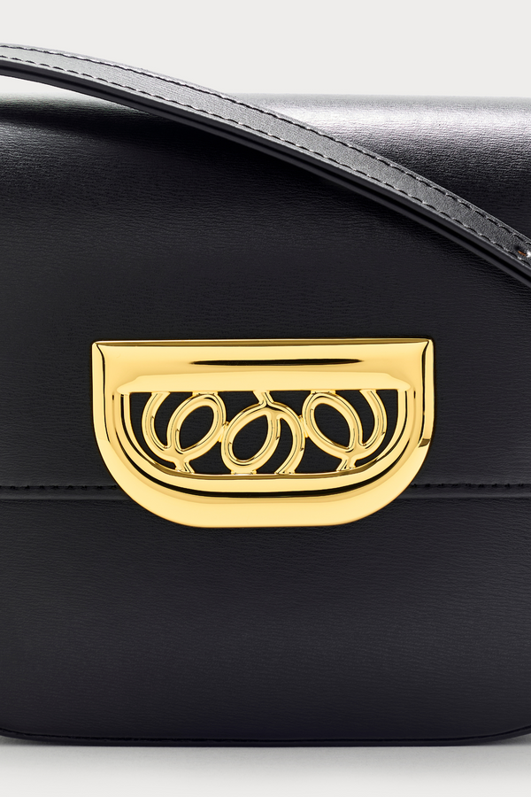 D'estrëe Paris BLACK Leather Crossbody Bag With Golden Clasp