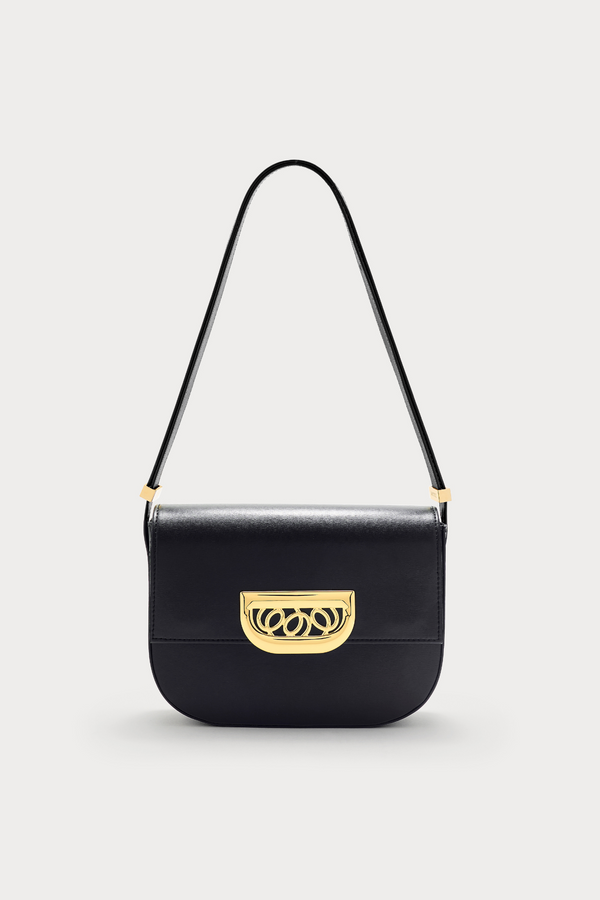 d'estrëe paris BLACK Leather Crossbody Bag with Golden Clasp