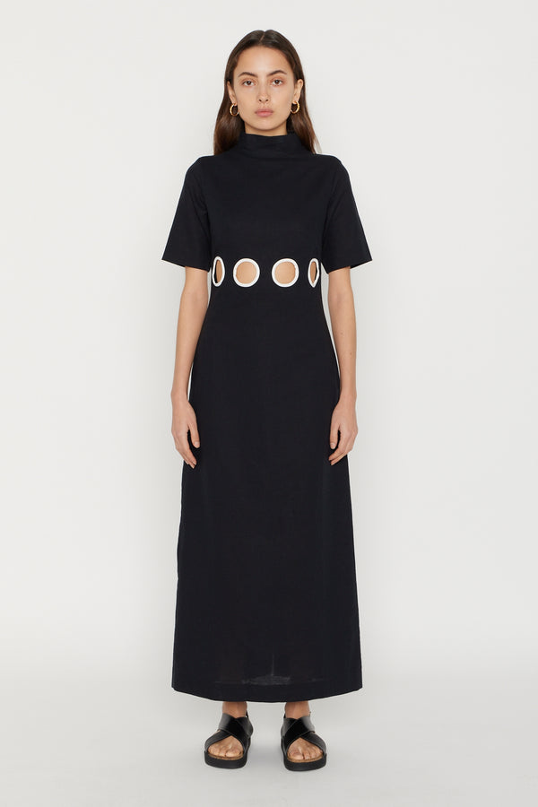 D'estrëe Paris Black Maxi Dress With Circular Cutouts