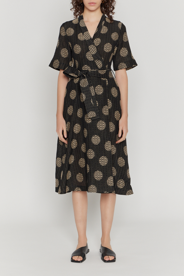 D'estrëe Paris Black & White Circle Pattern Wrap Dress