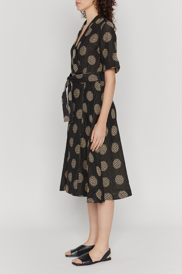D'estrëe Paris Black & White Circle Pattern Wrap Dress