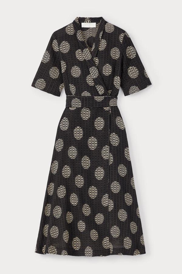 d'estrëe paris Black & White Circle Pattern Wrap Dress