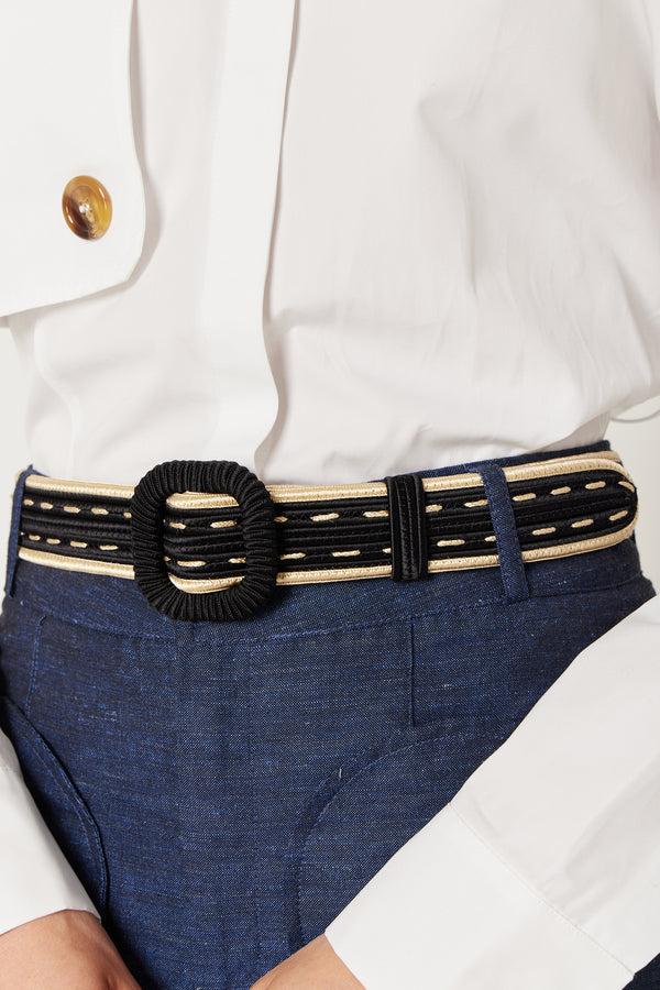 D'estrëe Paris Black & White Passementerie Belt With Contrast Edging