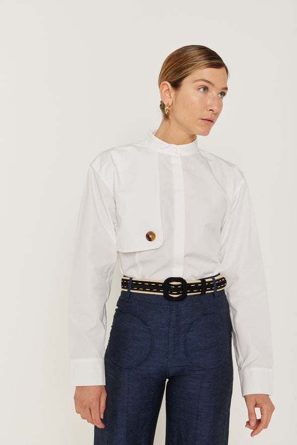 D'estrëe Paris Black & White Passementerie Belt With Contrast Edging