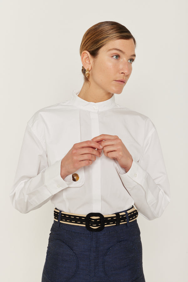 D'estrëe Paris Black & White Passementerie Belt With Contrast Edging