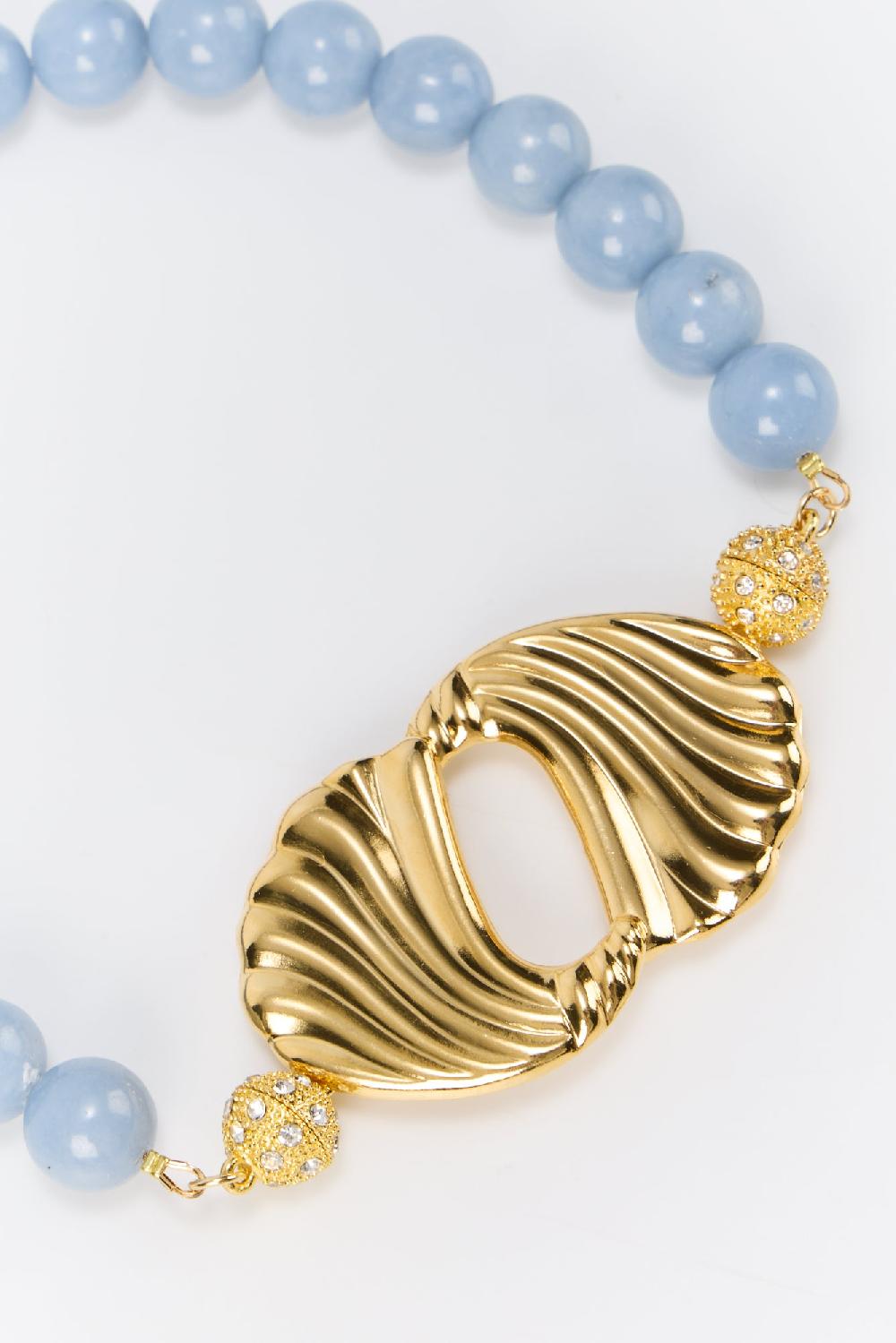 D'estrëe Paris Blue Beaded Choker With Gold Centerpiece