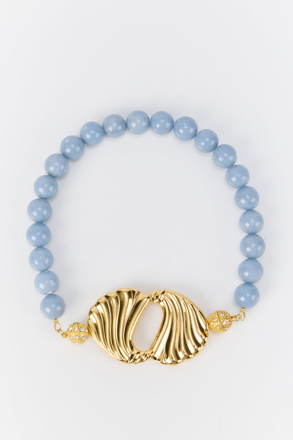 d'estrëe paris Blue Beaded Choker with Gold Centerpiece