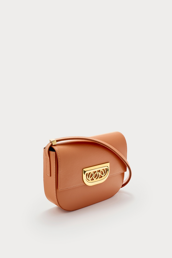D'estrëe Paris CAMEL Leather Crossbody Bag With Golden Clasp