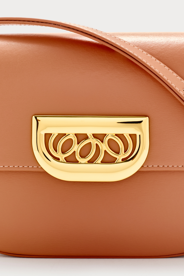 D'estrëe Paris CAMEL Leather Crossbody Bag With Golden Clasp