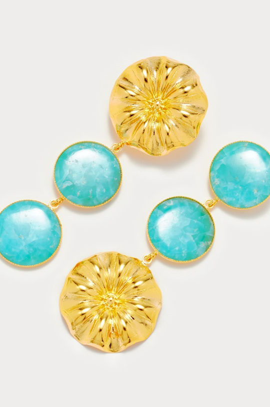 D'estrëe Paris Cyan Daisy Double Stone Drop Earrings