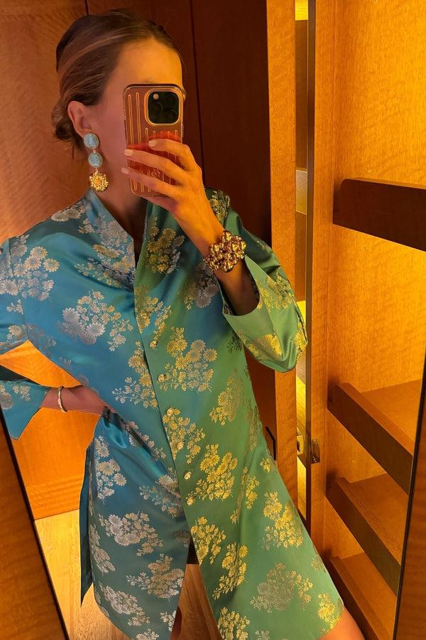 D'estrëe Paris Cyan Daisy Double Stone Drop Earrings