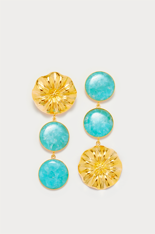 d'estrëe paris Cyan Daisy Double Stone Drop Earrings