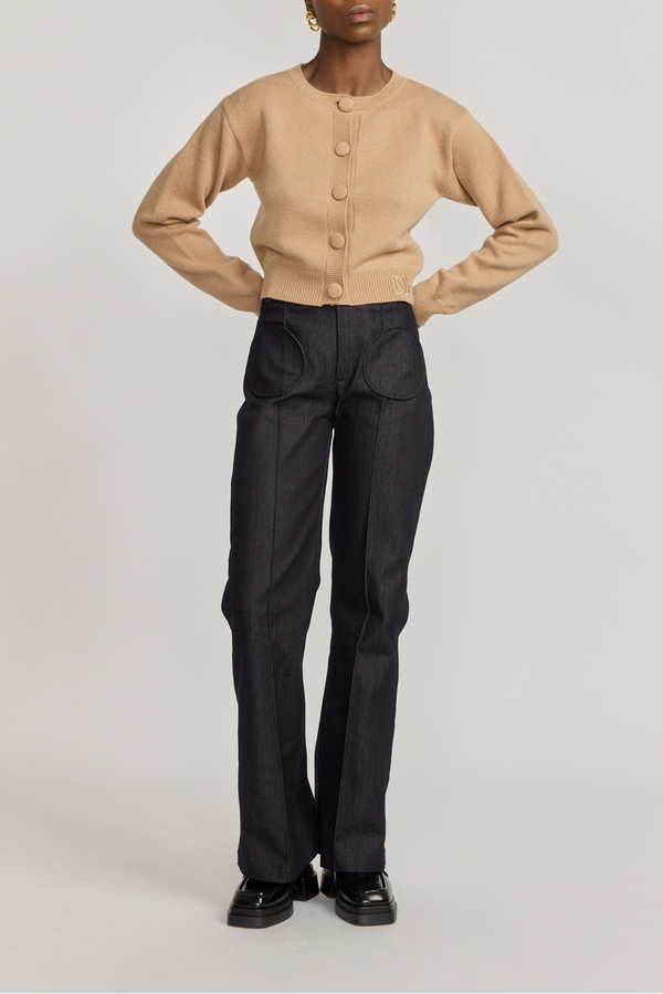 D'estrëe Paris BEIGE Buttoned Cropped Cardigan