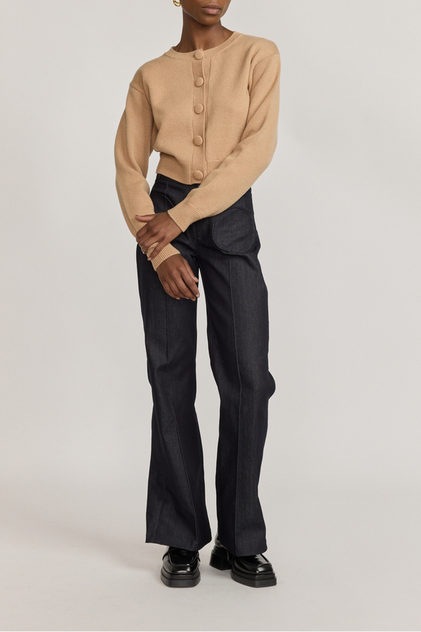 D'estrëe Paris BEIGE Buttoned Cropped Cardigan