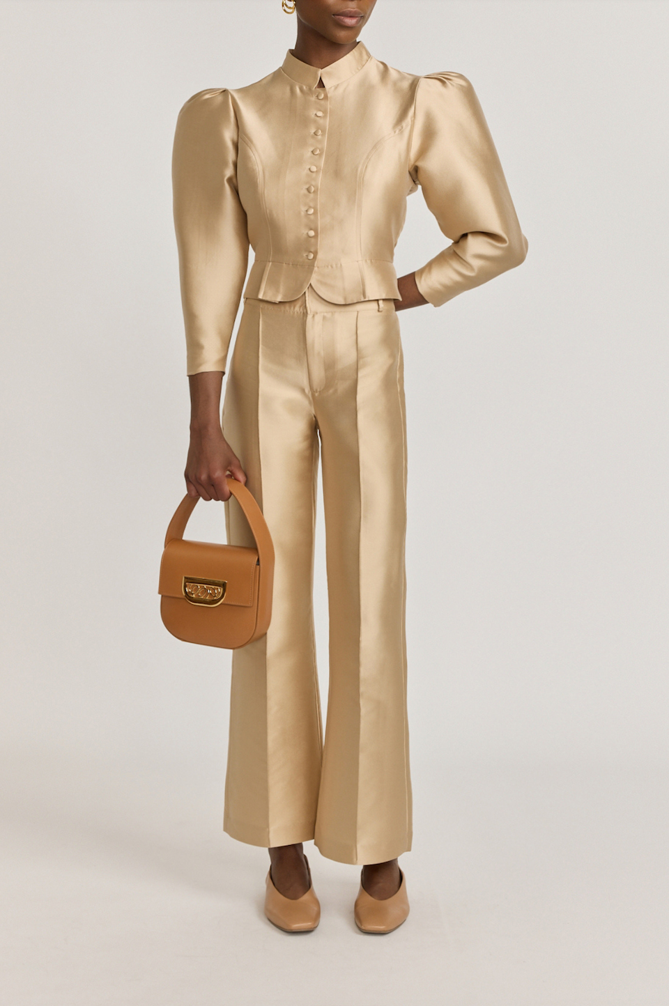 D'estrëe Paris BEIGE Satin Flared Pants