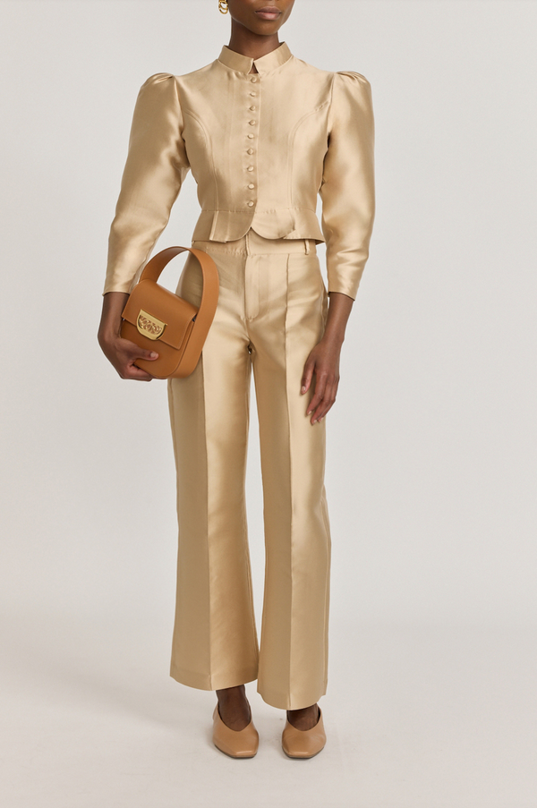 D'estrëe Paris BEIGE Satin Puff Sleeve Jacket