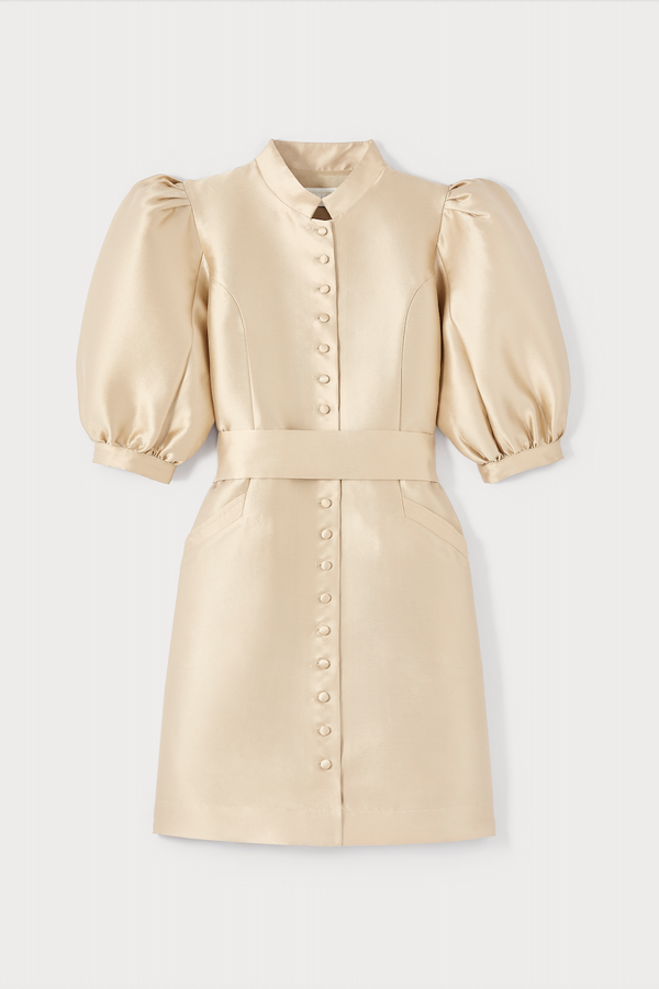 d'estrëe paris BEIGE Satin Puff Sleeve Mini Dress