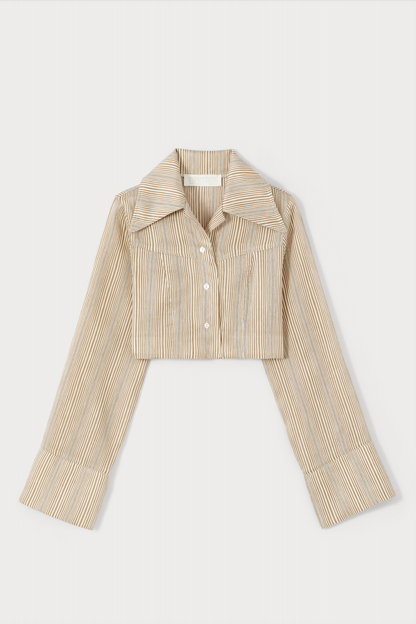d'estrëe paris BEIGE Striped Cropped Shirt