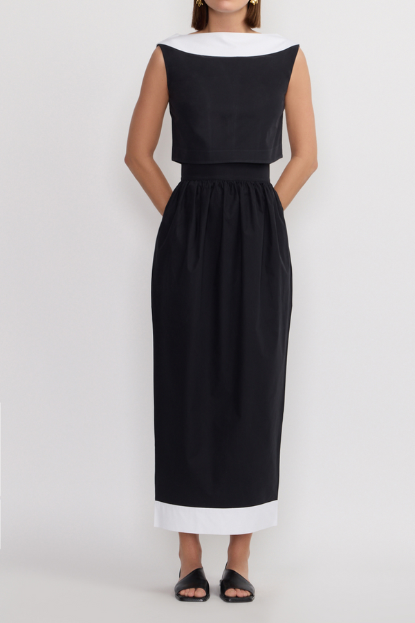 D'estrëe Paris Black And White Gathered Long Skirt