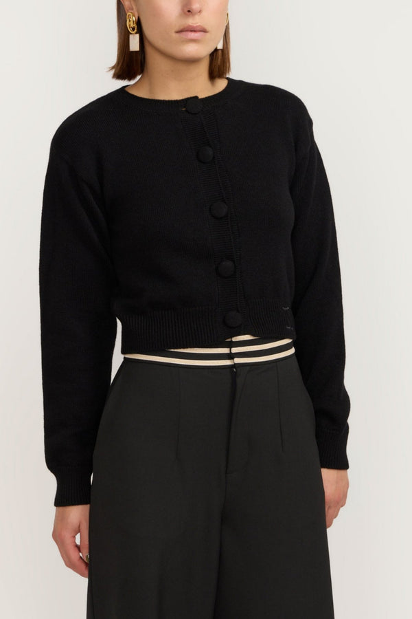 D'estrëe Paris BLACK Buttoned Cropped Cardigan