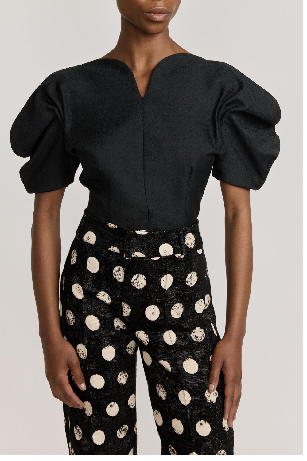 D'estrëe Paris Black Crepe Top With Puff Sleeves