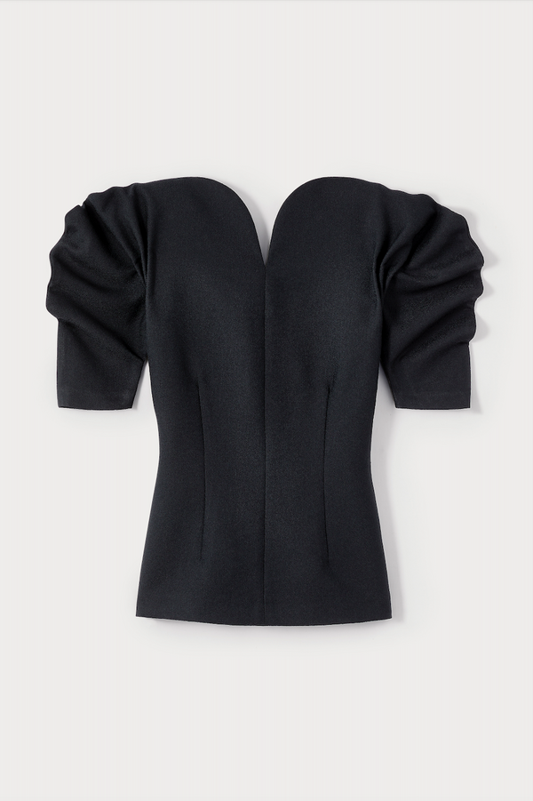 d'estrëe paris Black Crepe Top with Puff Sleeves