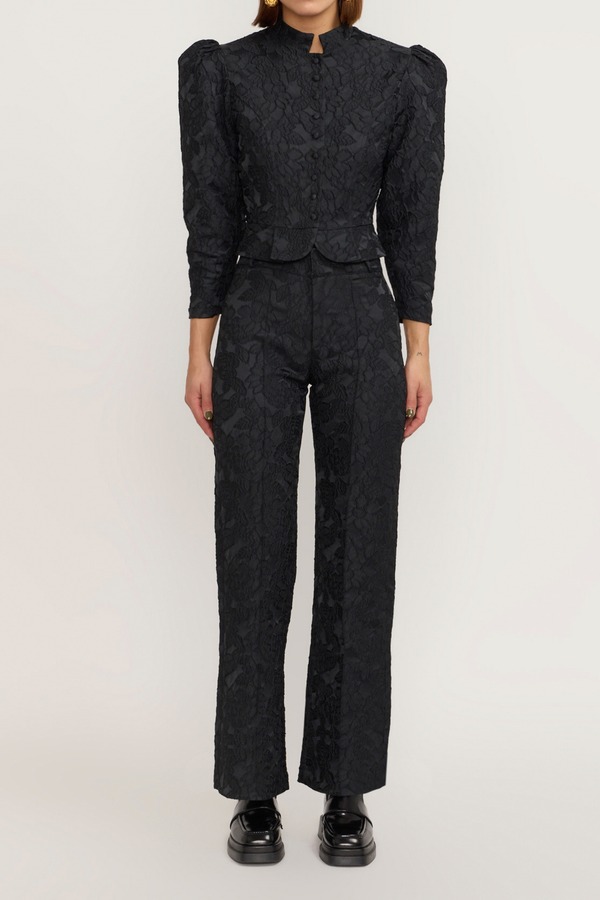 D'estrëe Paris Black Embossed Flared Pants